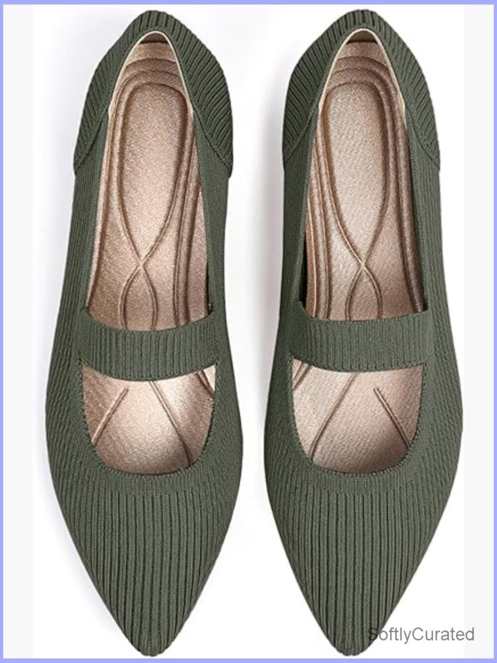 Pointed Toe Knit Mary Jane Flats, Washable Comfort Ballet Shoes